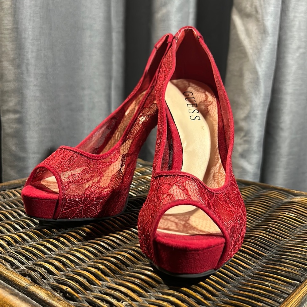 Red Lace Guess Heels